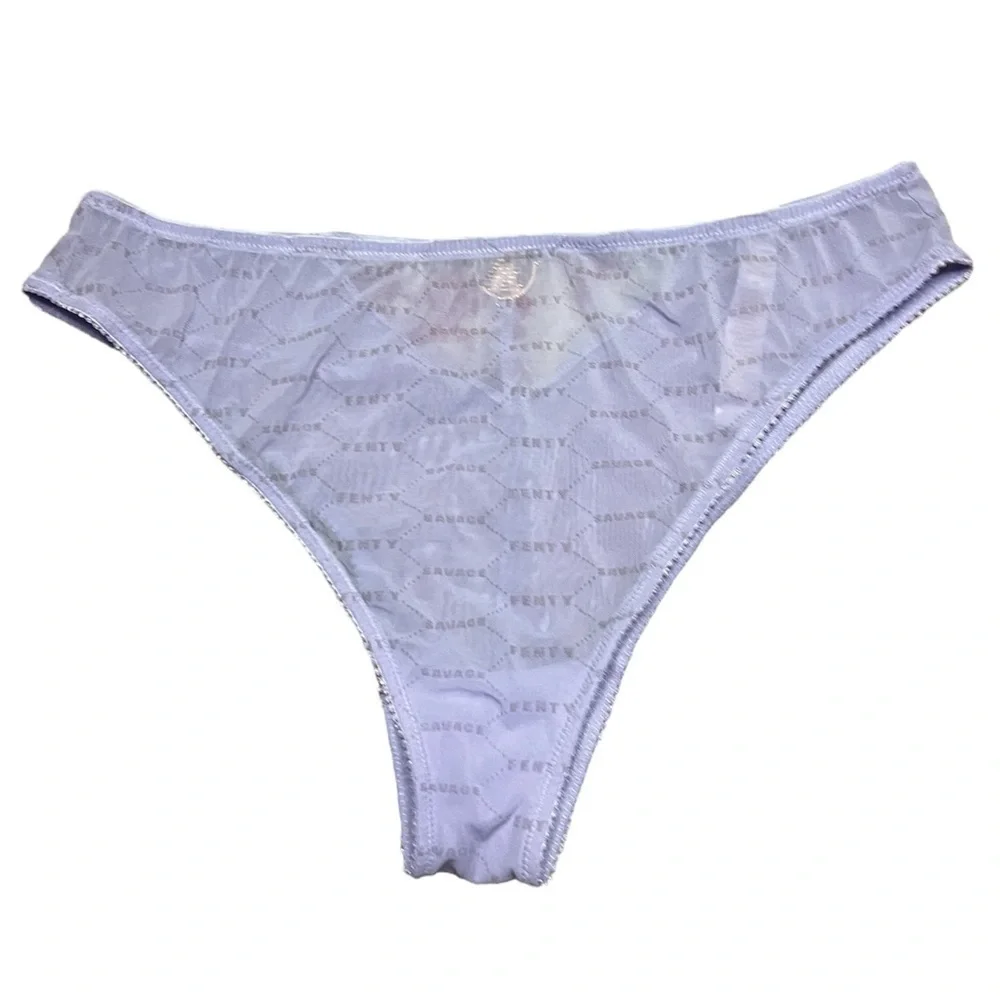 Savage x Fenty Lavender Flocked Logo Brazilian Mesh Panties with cutout back 2X